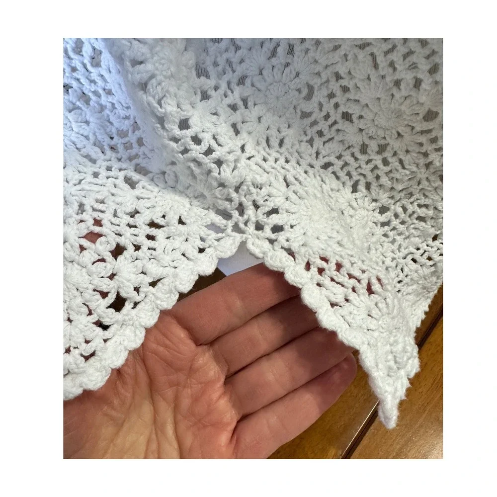 Coldwater Creek White Crochet Floral 3/4 Sleeve Boat Neck‎ Top PM Cottagecore